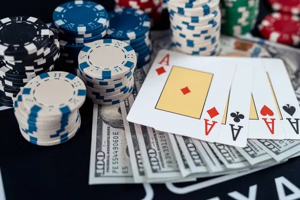Close-up of Teen Patti cards and chips on jaguarwin69 live table